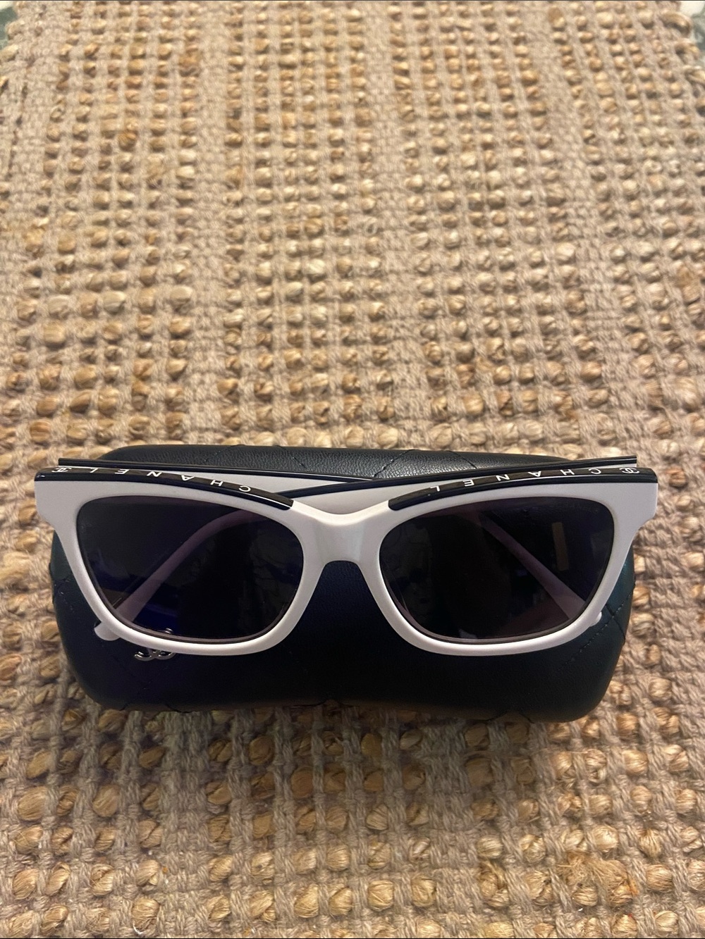 CHANEL Two-Tone White and Black Cat-Eye Sunglasses
